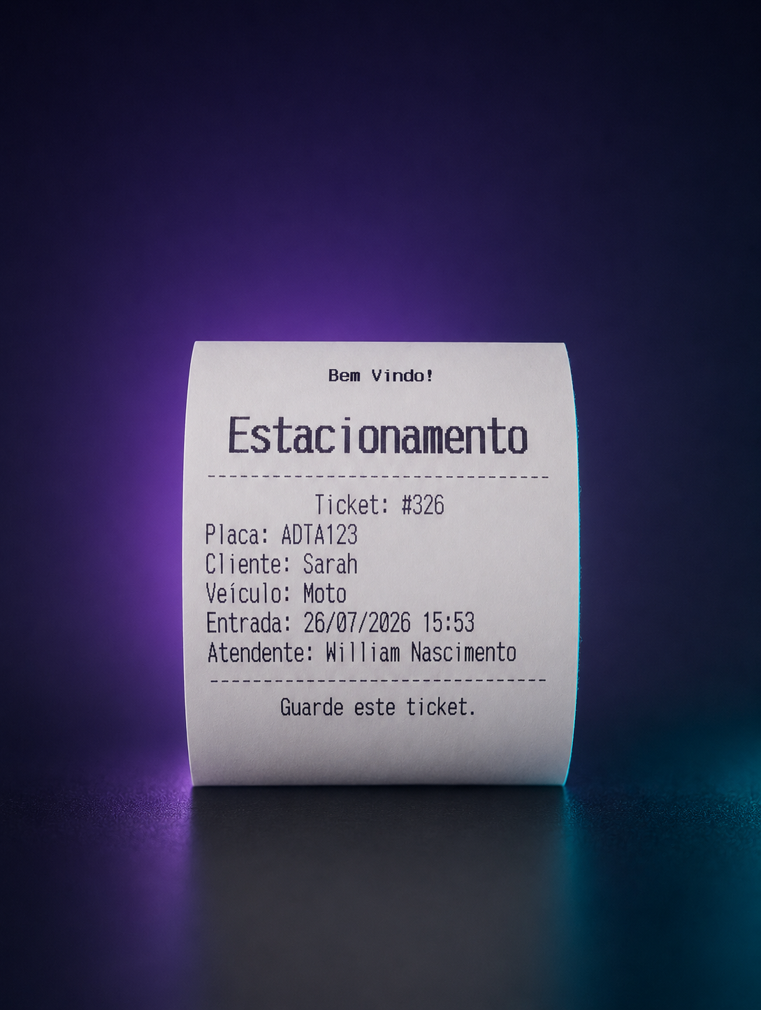 Impressora térmica Bluetooth Knup KP-1025 imprimindo o ticket de entrada do PátioON